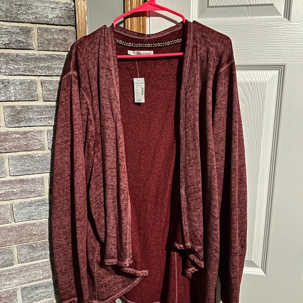 Maurices Burgundy Open Front Cardigan